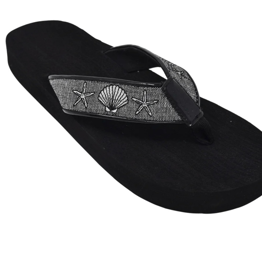NWT Tidewater Sandals Boardwalk Silver Shells Flip Flops Comfort Arch Support